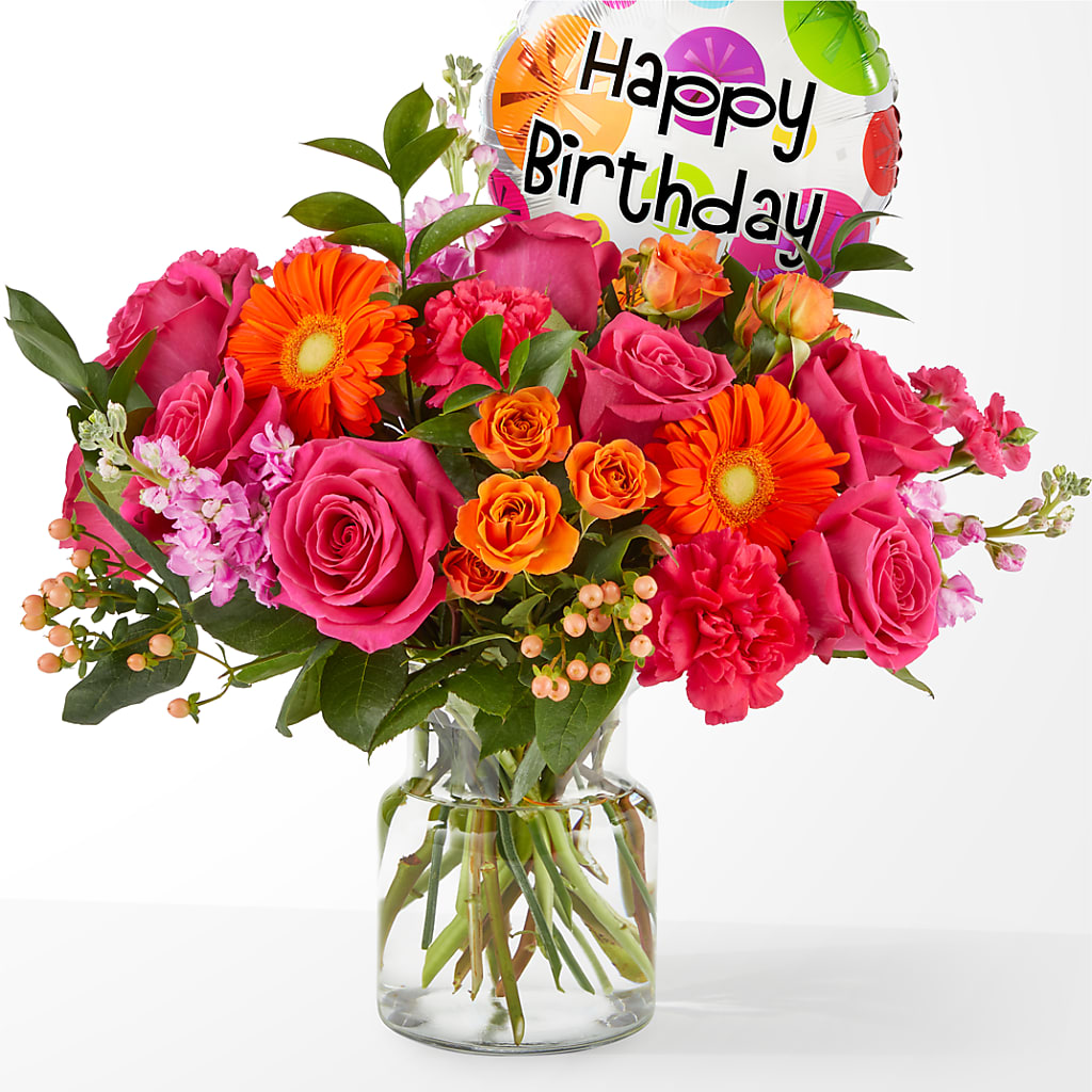 Fiesta Bouquet with Birthday Balloon – DON'S FLORAL STUDIO, Leon IA