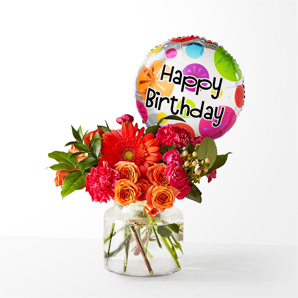 Fiesta Bouquet with Birthday Balloon – DON'S FLORAL STUDIO, Leon IA