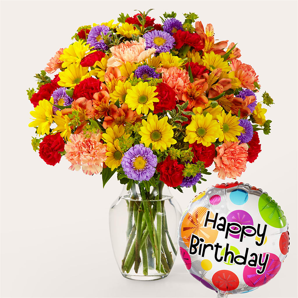 Kaleidoscope Bouquet with Birthday Balloon – DON'S FLORAL STUDIO, Leon IA