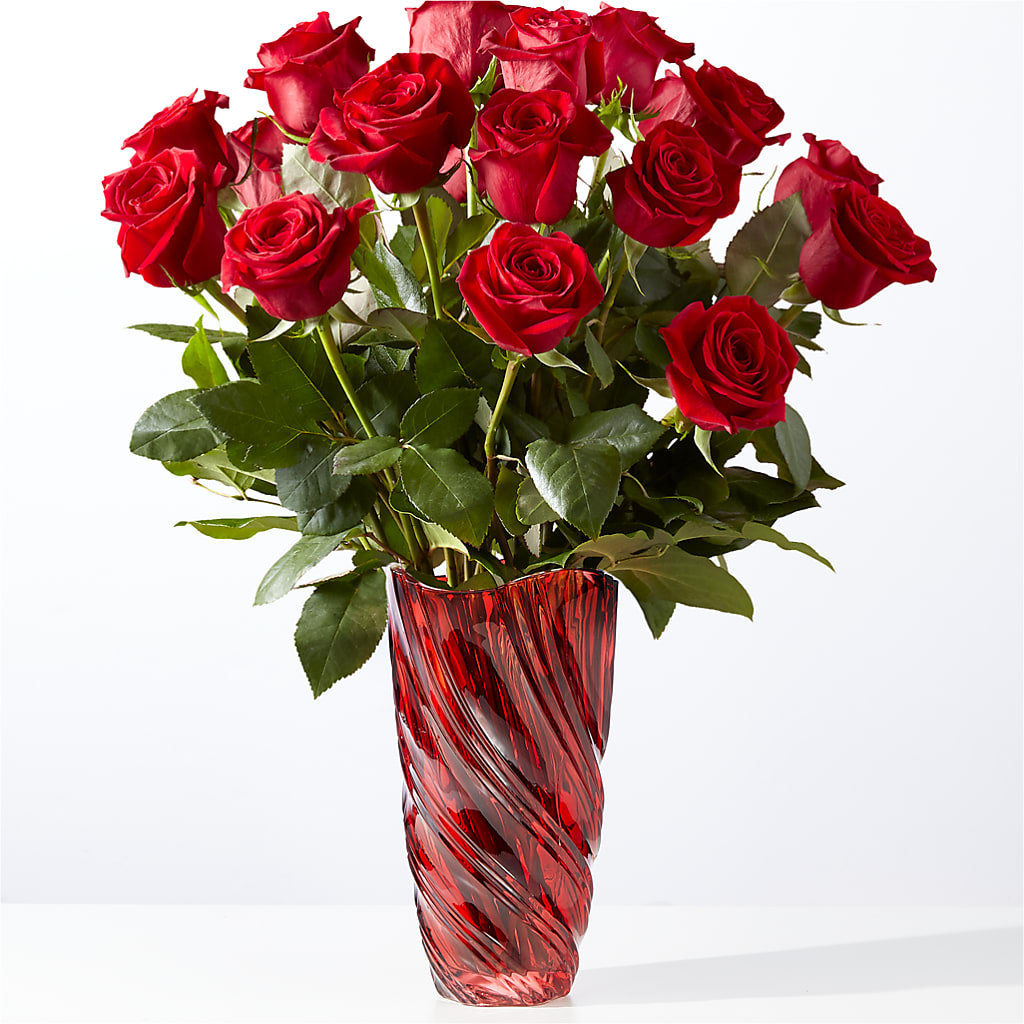 Classic Love Red Rose Bouquet with Luxe Swirl Vase – DON'S FLORAL STUDIO, Leon IA