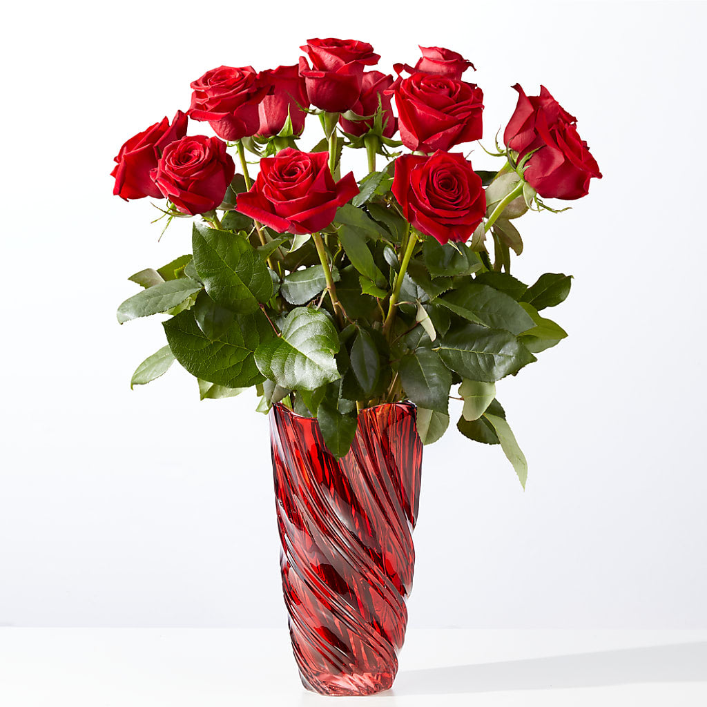 Classic Love Red Rose Bouquet with Luxe Swirl Vase – DON'S FLORAL STUDIO, Leon IA