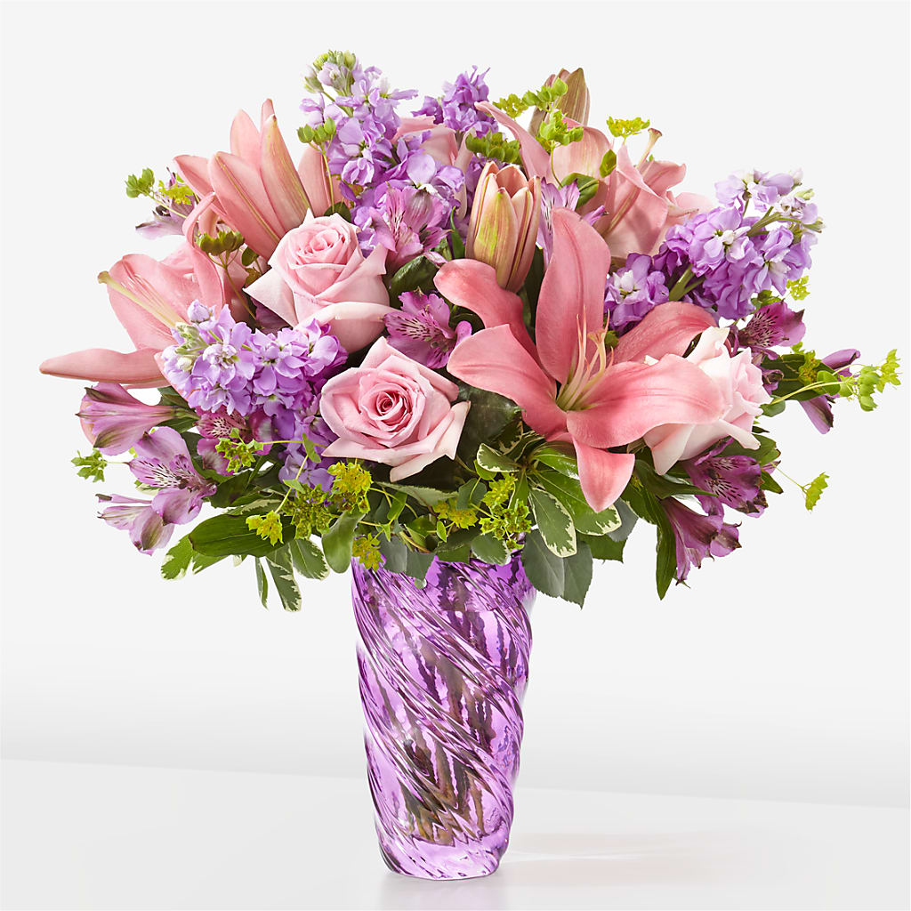 Precious Petals Bouquet with Luxe Swirl Vase – DON'S FLORAL STUDIO, Leon IA