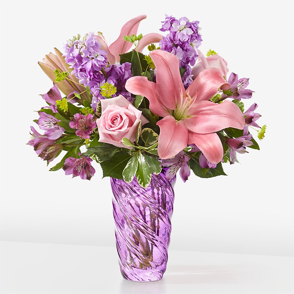 Precious Petals Bouquet with Luxe Swirl Vase – DON'S FLORAL STUDIO, Leon IA