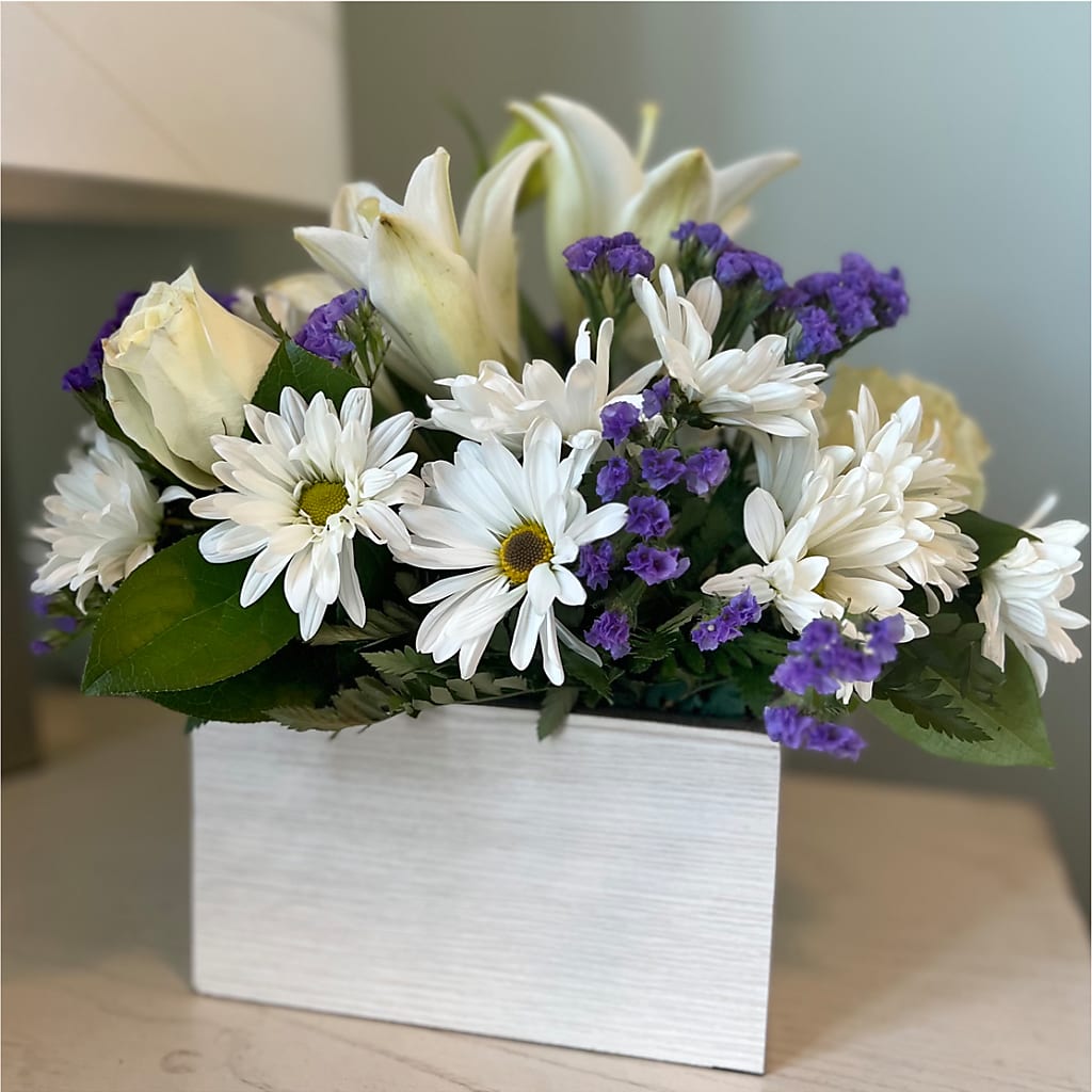 Beyond Blue Box Bouquet – DON'S FLORAL STUDIO, Leon IA