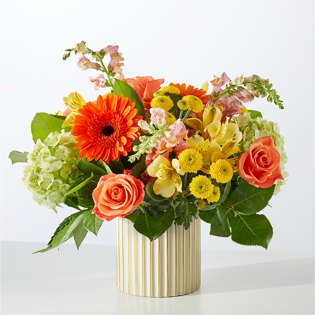 Autumn Sunshine Bouquet with Ivory Vase – DON'S FLORAL STUDIO, Leon IA